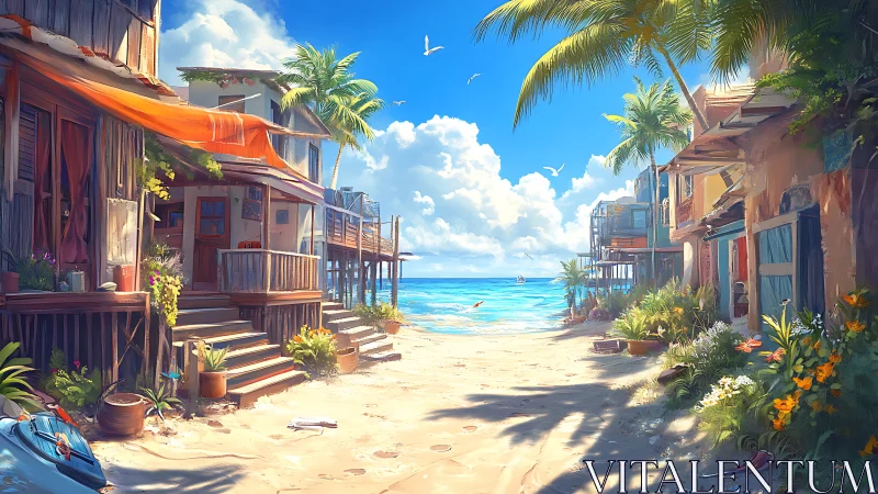Tropical Beach Village with Colorful Beachfront Homes