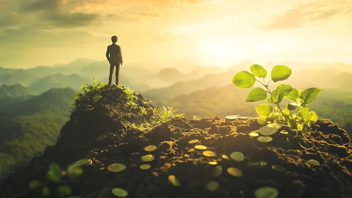 Summit of golden growth where vision meets rising fortune.