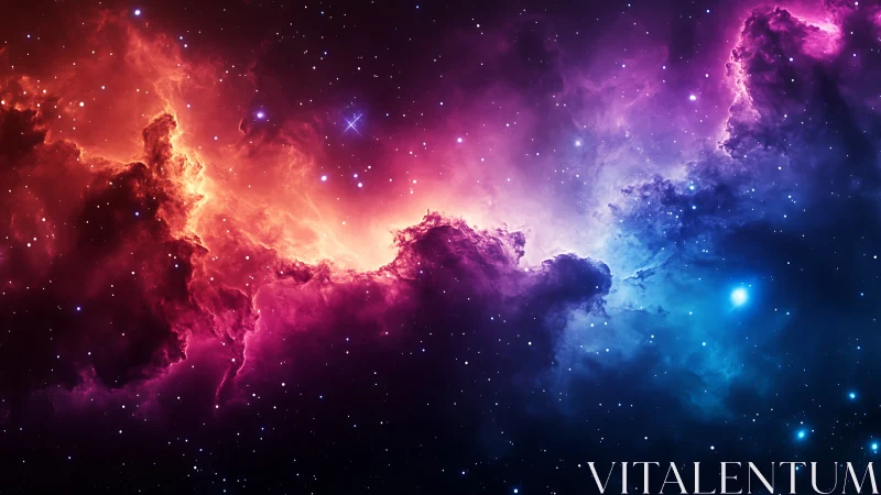 Stellar nebula panorama in vibrant magenta, cyan, and gold.