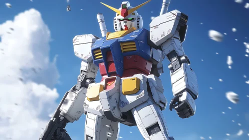 High-detail aerospace mecha under dynamic sky illumination.