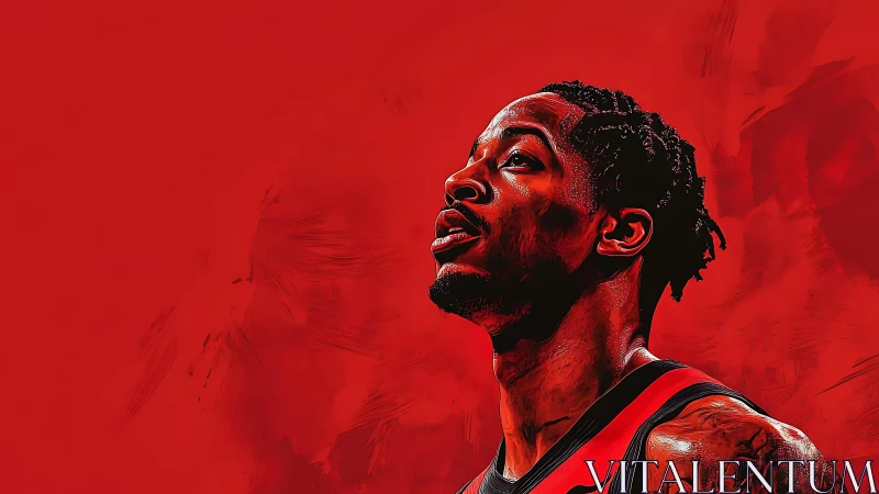 Digital portrait of basketball player on saturated red field.