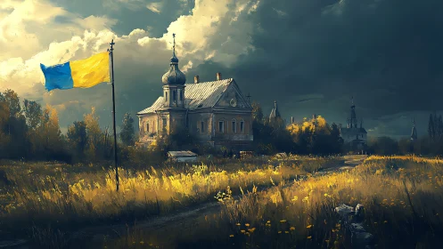 Stormlit Ukrainian church stands resilient beneath dark skies