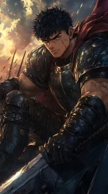 Dynamic armored warrior portrait in dramatic digital painting.