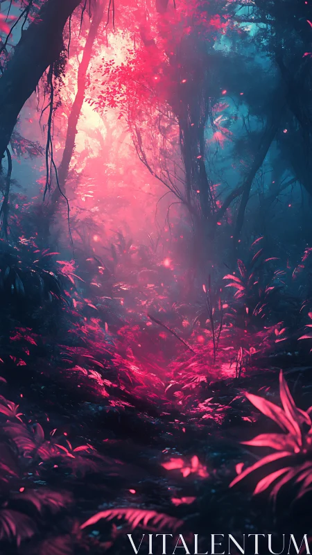 Neon-Lit Forest Gateway Glows With Mystical Pink and Teal Energy