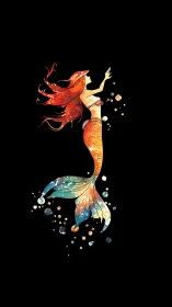 Nebula-tailed mermaid reaching through midnight waters.