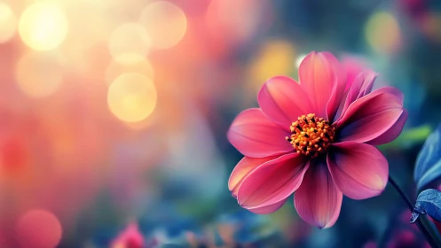 Pink composite flower with bokeh background and warm color gradients displayed