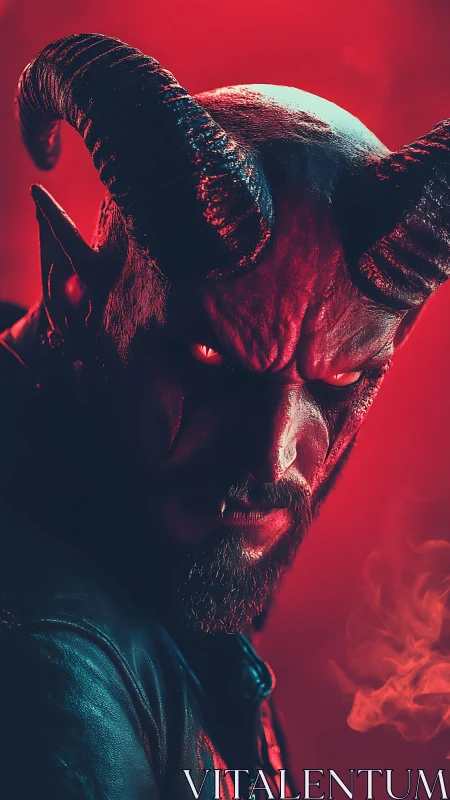 Moody horned antihero in glowing red cinematic light.
