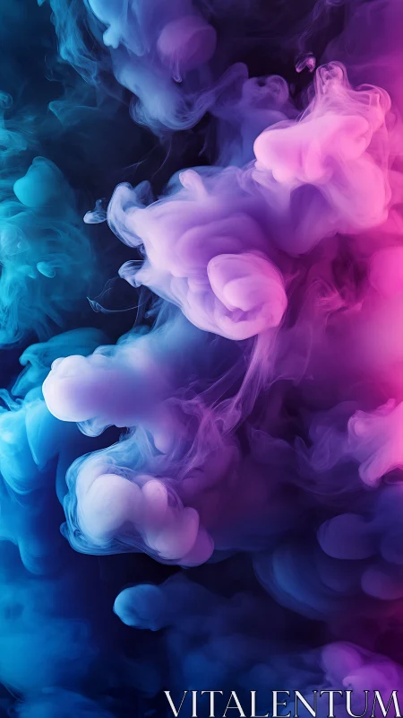 Vibrant magenta and cyan ink clouds billow in dark liquid space