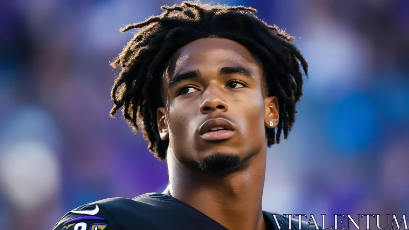 Game-ready football player gazes ahead with quiet focus