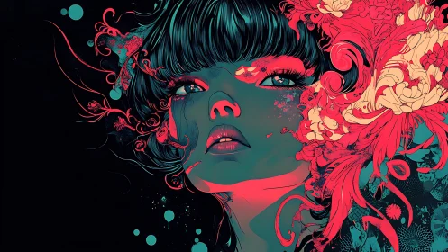 Neon bloom siren with floral fractal dreams unfurling.