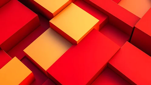 Bold geometric pattern with red and orange 3D cubes in abstract style.