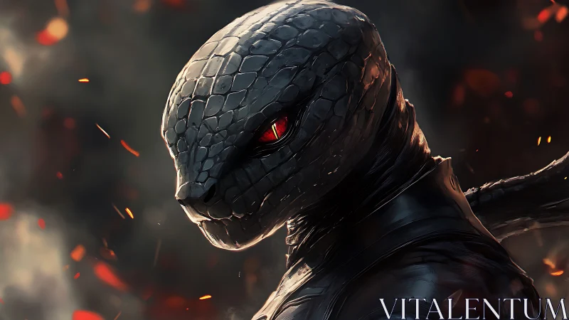 Armored serpentine warrior rendered in cinematic digital detail.