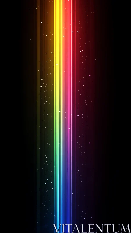 Neon rainbow light pillars glow against a cosmic dark void