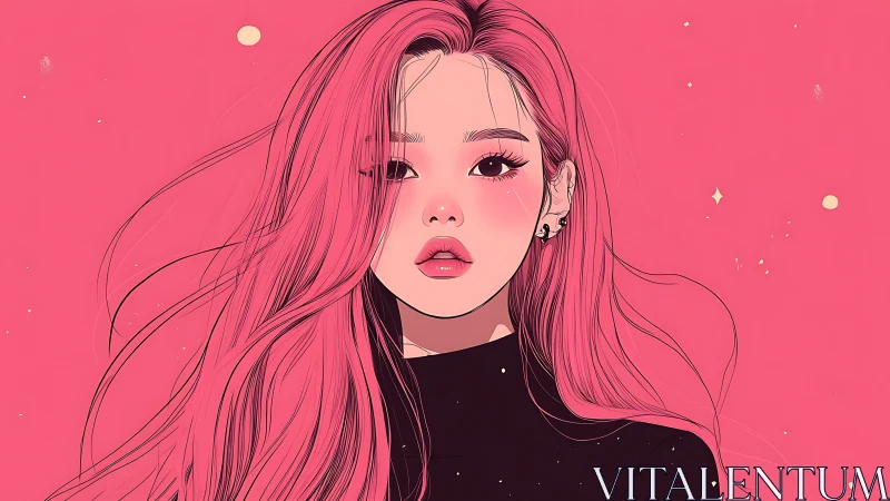 Pink haired girl portrait on solid pink background.