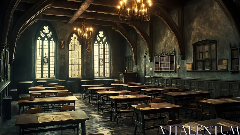 Cozy candlelit classroom bathed in quiet, golden nostalgia.