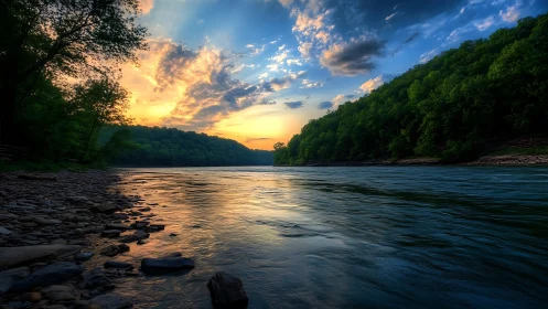 Fluvial valley sunset with high-dynamic-range sky gradients.
