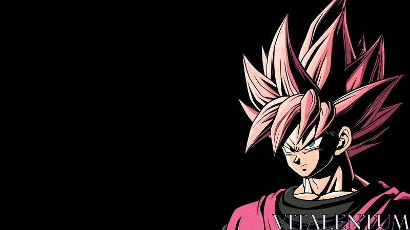 Stylized spiky-haired warrior portrait on black background.