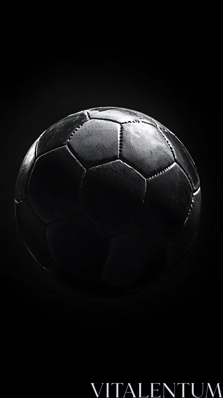 Low-key illuminated leather football with specular highlights.