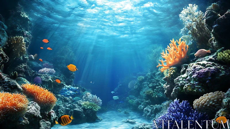 High-clarity coral reef scene with volumetric caustic lighting gradients