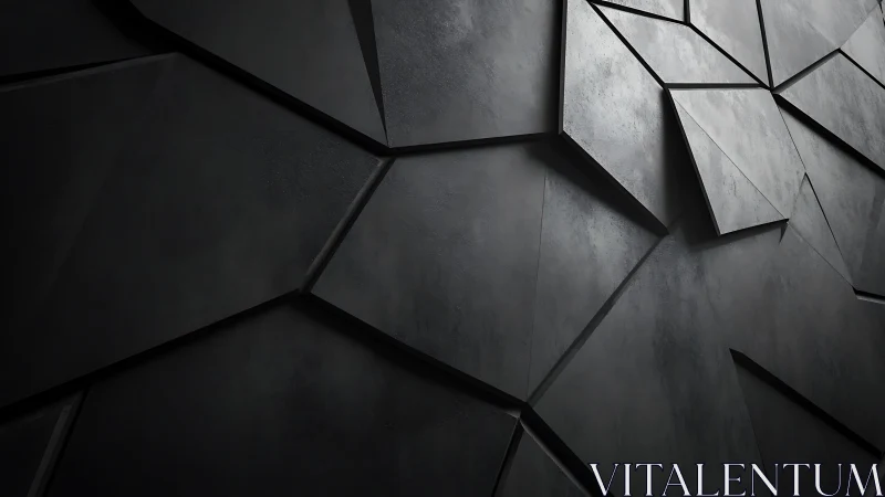 Dark geometric wall panels with irregular angular segments.