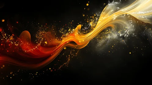 Golden and crimson light stream dancing across darkness.