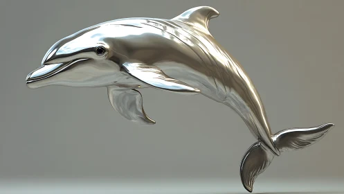 Chrome dolphin sculpture with fluid reflective contours.
