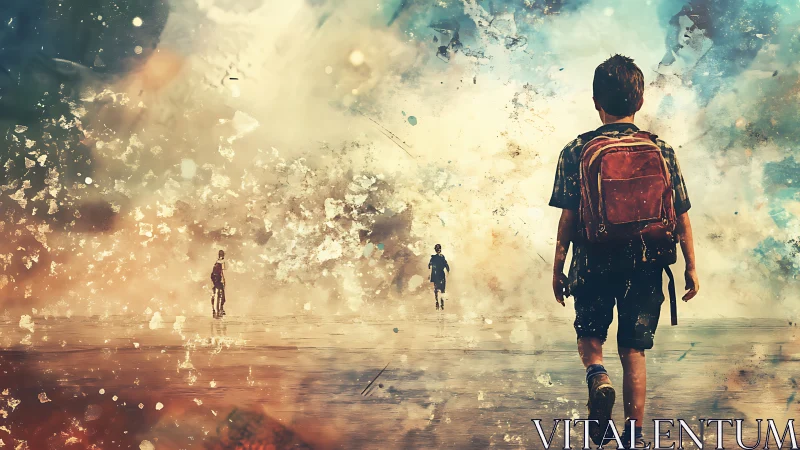 Runners Journey Through Explosive Ethereal Landscape