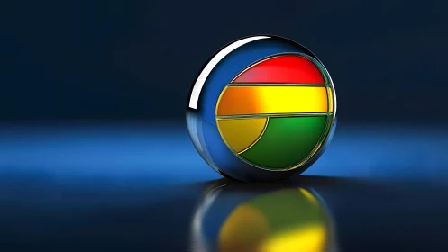 Glossy Chrome-Inspired 3D Sphere Logo on Blue Gradient Background.