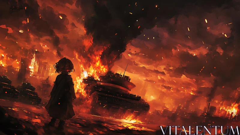 Child of embers watches steel beasts drown in burning sky