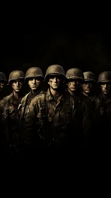 War-worn soldiers emerge from darkness in solemn formation