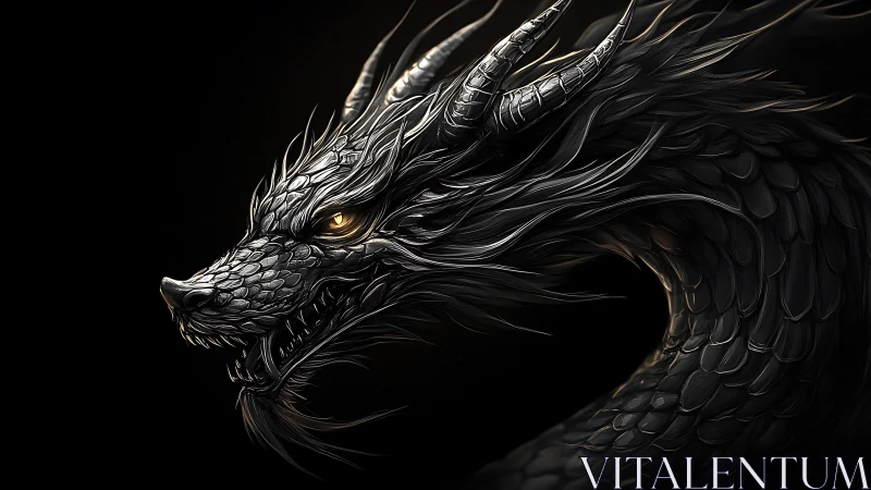 Midnight dragon coils in the dark with a watchful golden eye