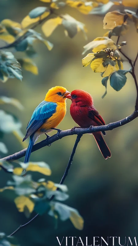 Photorealistic songbirds in intimate perched composition.