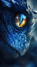 Dragon eye close-up with glowing blue scaled visage.