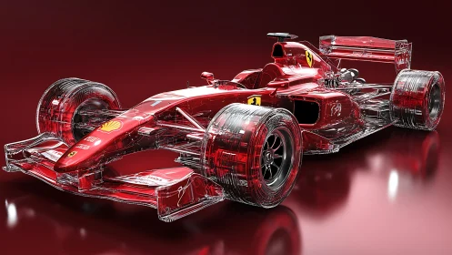 Crystal-skinned red race car hums like frozen lightning