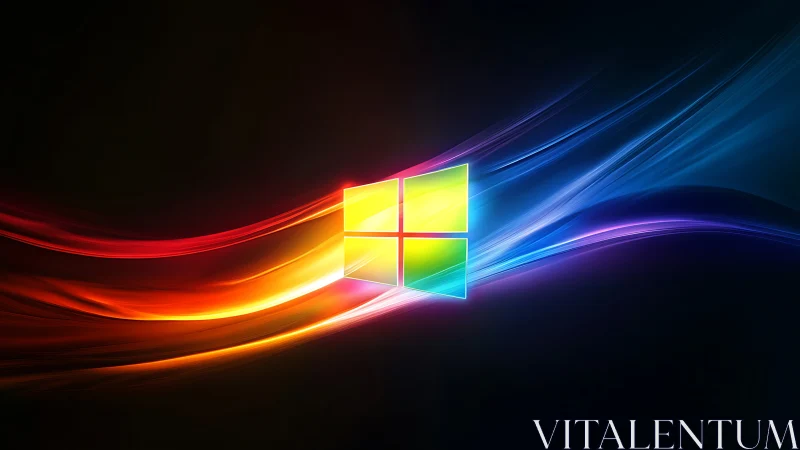 Glowing window emblem with multicolor light streak gradients