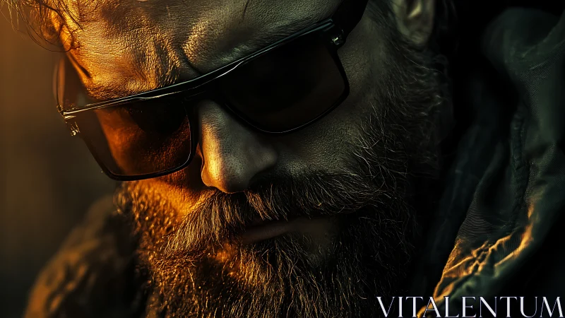 Cinematic bearded portrait with dramatic low key lighting.