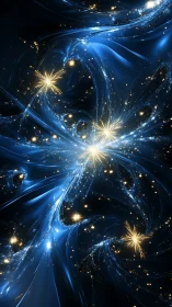 Starlit blue currents swirling through a dreamy cosmic sky.