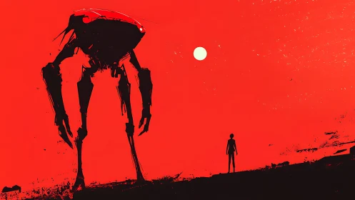Stargazing with a towering robot under a searing red sky.