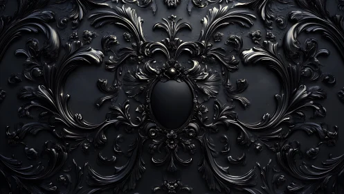 Baroque black ornament swirls around a dark central medallion.