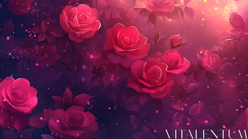 Luminescent Rose Garden Composition in Magenta Gradient