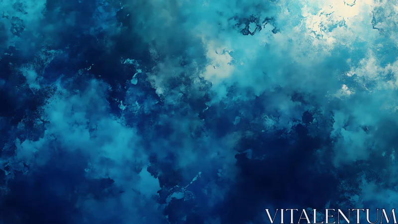 Gradient-saturated cyan and navy cloud texture renders diffuse depth
