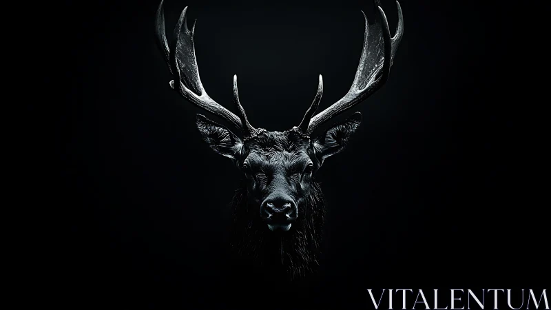 Midnight stag portrait glowing softly in shadowed stillness.
