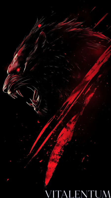 Savage red-eyed beast roars from darkness in slashed bloodlight