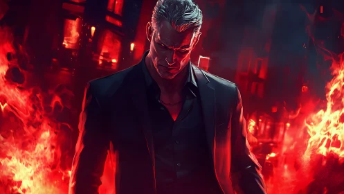 Midnight enforcer stalks through burning neon city streets
