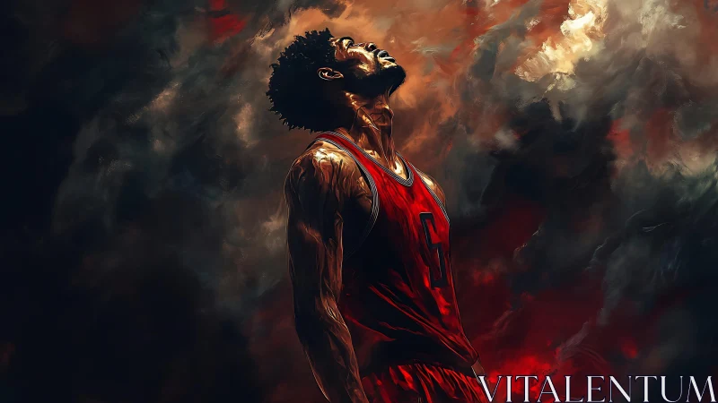 Storm-lit basketball player pauses in a moment of fierce focus