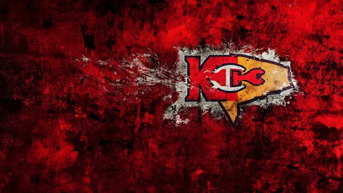 Distressed red field with central KC arrowhead emblem impact.