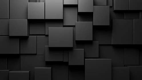 Staggered matte black cubes construct a minimal 3D relief wall