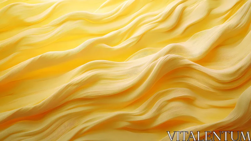 Yellow flowing fabric waves in soft layered folds background.