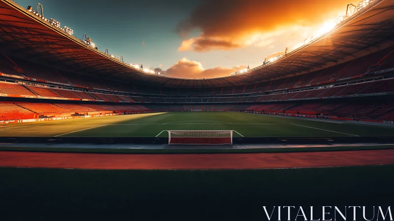 Sunlit football stadium stands quietly before kickoff