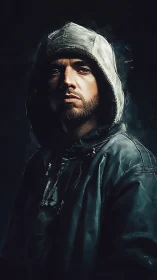 Moody hooded portrait catching light in quiet defiance.